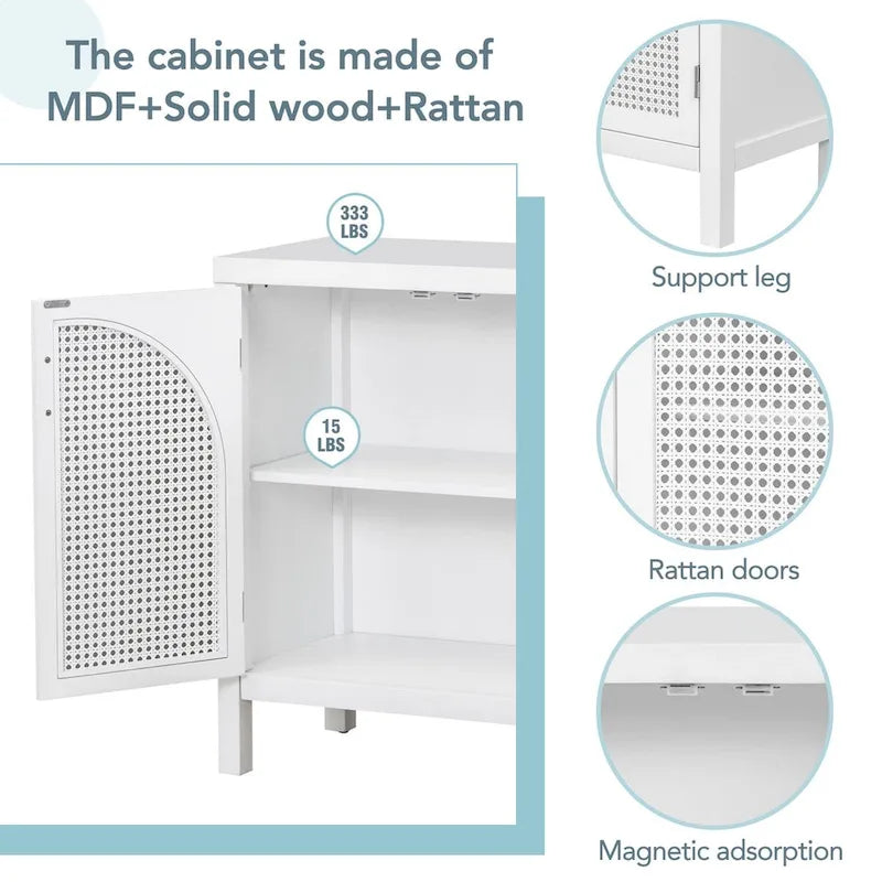 Sideboard with Artificial Rattan Door and Metal Handles for Living Room and Entryway