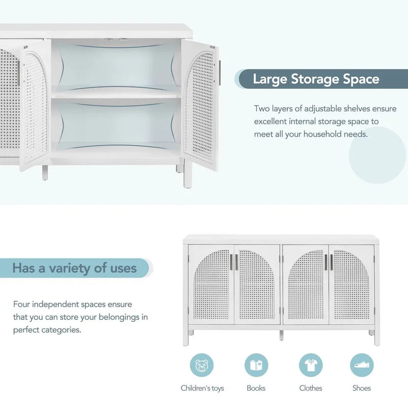 Sideboard with Artificial Rattan Door and Metal Handles for Living Room and Entryway
