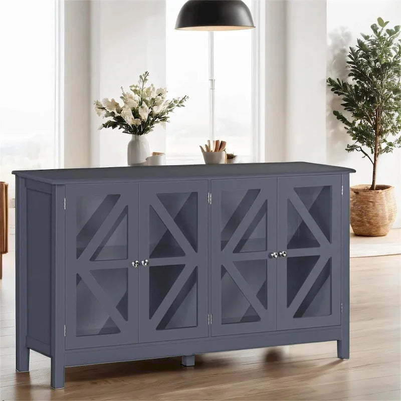 Kitchen Buffet Cabinet with Glass Doors and Adjustable Storage Shelf