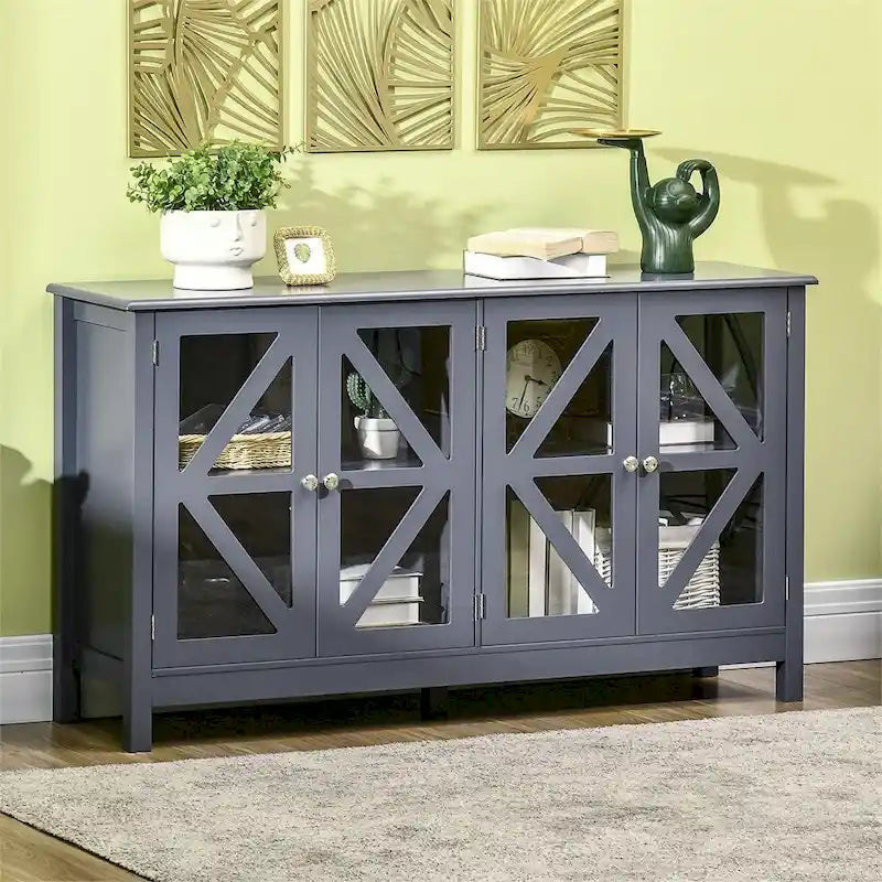 Kitchen Buffet Cabinet with Glass Doors and Adjustable Storage Shelf