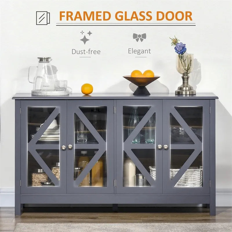 Kitchen Buffet Cabinet with Glass Doors and Adjustable Storage Shelf