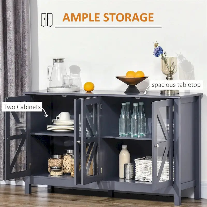 Kitchen Buffet Cabinet with Glass Doors and Adjustable Storage Shelf