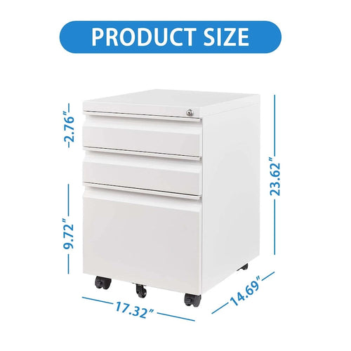 3 Drawer Mobile File Cabinet with Lock,Metal Filing Cabinets for Home Office Organizer Letters/Legal/A4,Fully Assembled