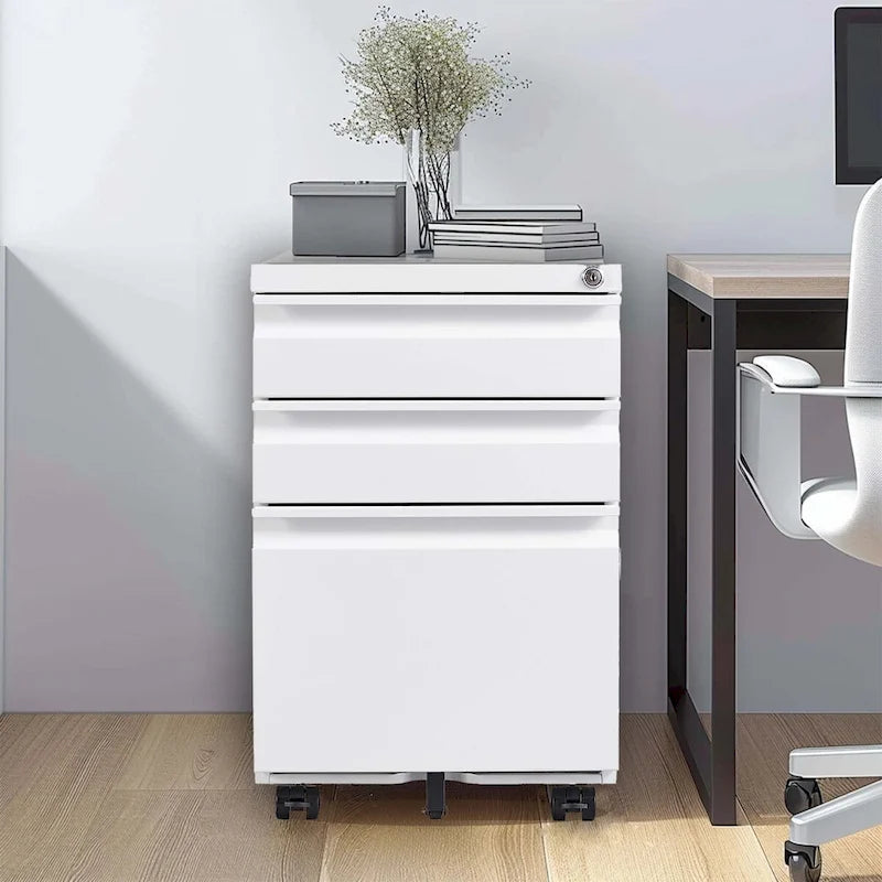 3 Drawer Mobile File Cabinet with Lock,Metal Filing Cabinets for Home Office Organizer Letters/Legal/A4,Fully Assembled