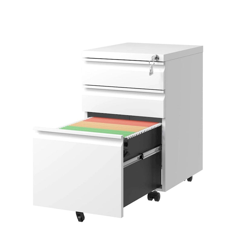3 Drawer Mobile File Cabinet with Lock,Metal Filing Cabinets for Home Office Organizer Letters/Legal/A4,Fully Assembled