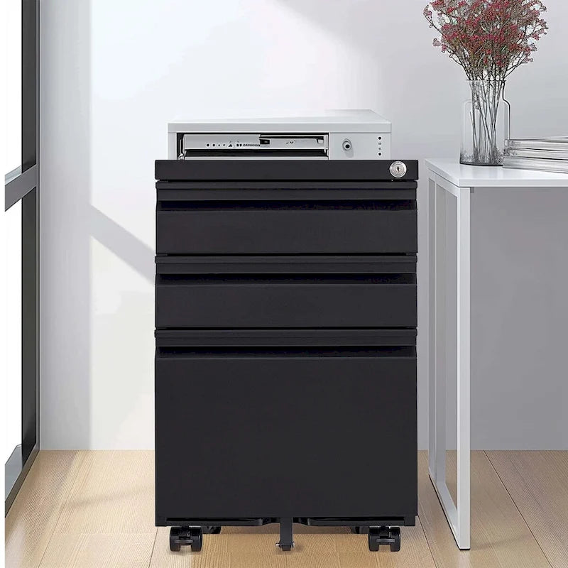 3 Drawer Mobile File Cabinet with Lock,Metal Filing Cabinets for Home Office Organizer Letters/Legal/A4,Fully Assembled