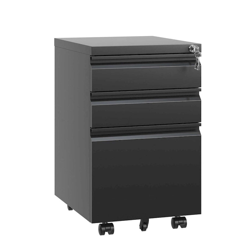 3 Drawer Mobile File Cabinet with Lock,Metal Filing Cabinets for Home Office Organizer Letters/Legal/A4,Fully Assembled