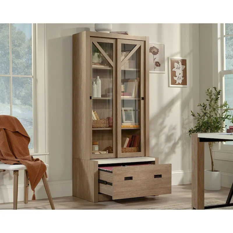 Sliding-Door Filing Bookcase in Brushed Oak