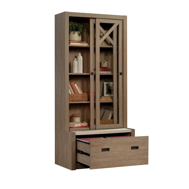 Sliding-Door Filing Bookcase in Brushed Oak