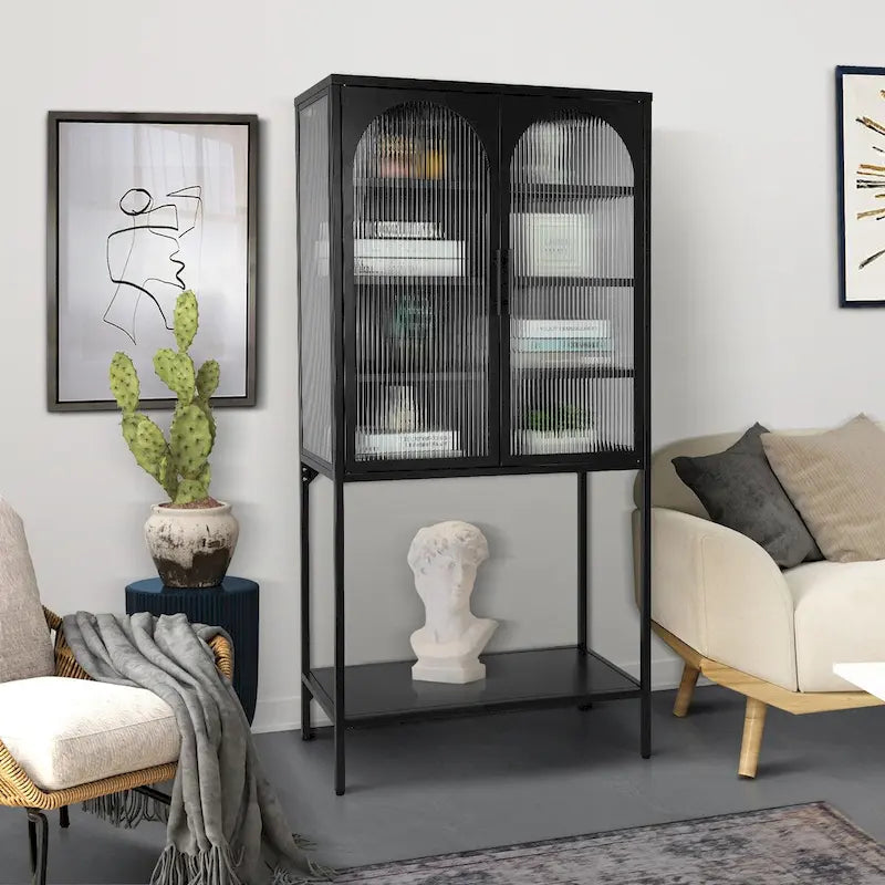 Arched Glass Storage Cabinet with Adjustable Shelves