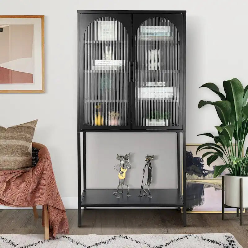 Arched Glass Storage Cabinet with Adjustable Shelves