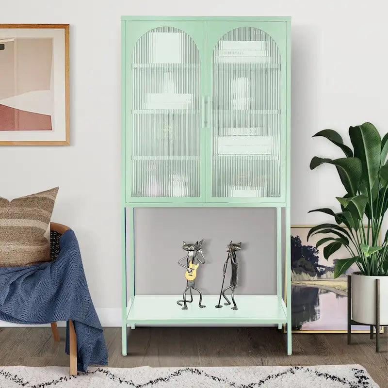 Arched Glass Storage Cabinet with Adjustable Shelves