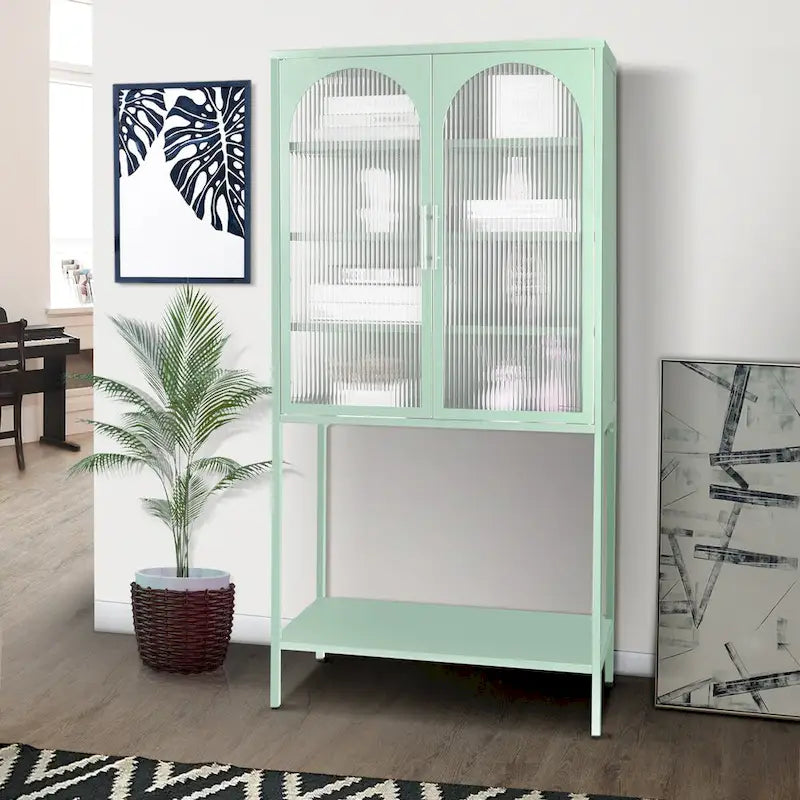 Arched Glass Storage Cabinet with Adjustable Shelves