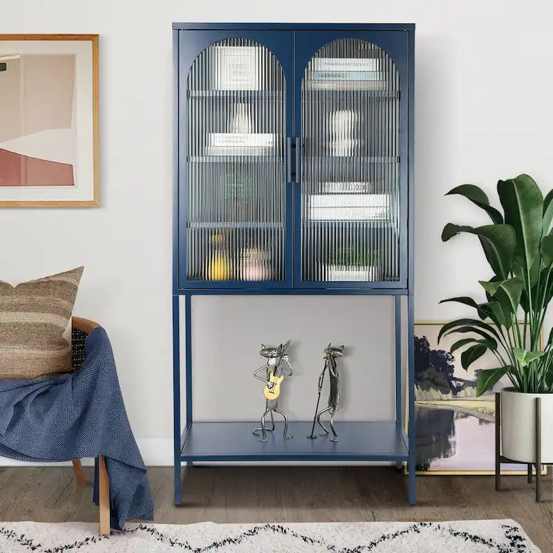 Arched Glass Storage Cabinet with Adjustable Shelves