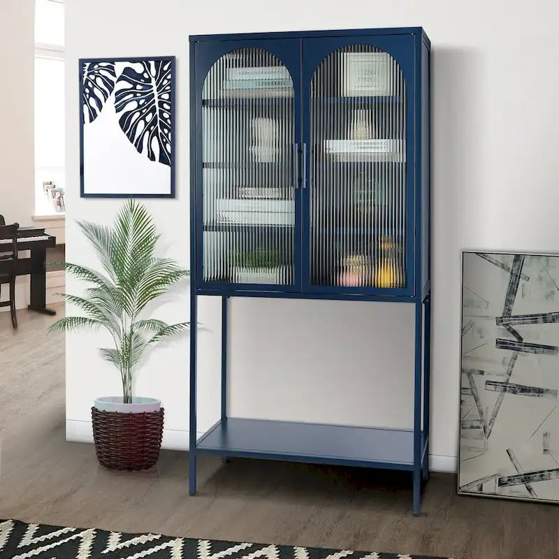 Arched Glass Storage Cabinet with Adjustable Shelves
