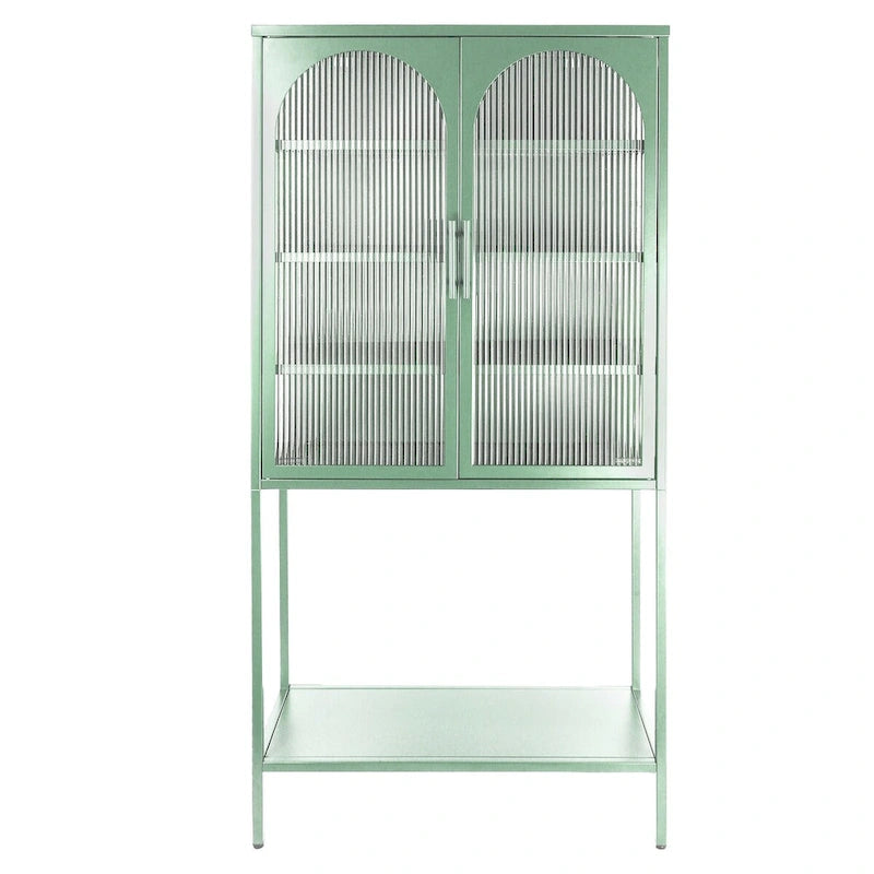 Arched Glass Storage Cabinet with Adjustable Shelves