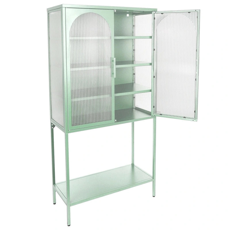 Arched Glass Storage Cabinet with Adjustable Shelves