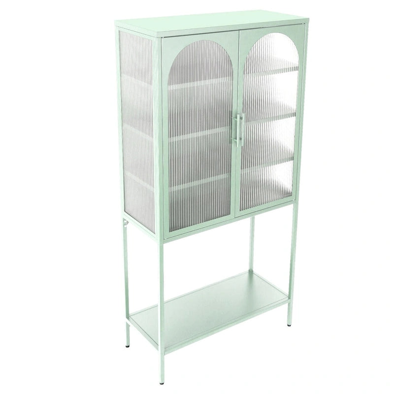 Arched Glass Storage Cabinet with Adjustable Shelves