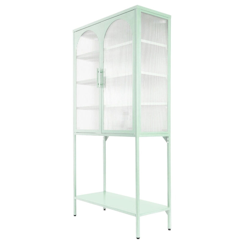 Arched Glass Storage Cabinet with Adjustable Shelves