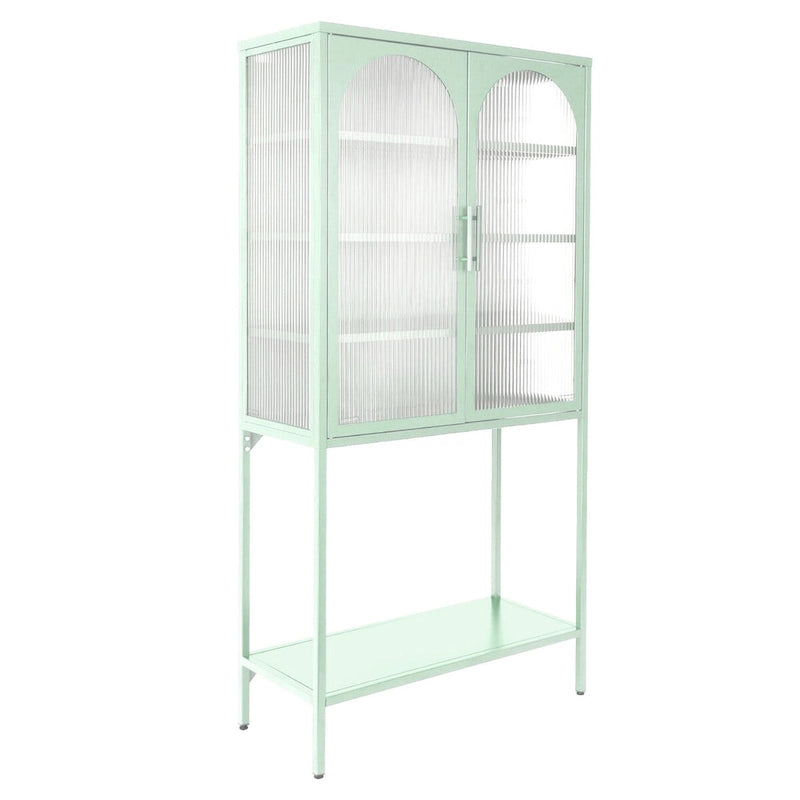 Arched Glass Storage Cabinet with Adjustable Shelves