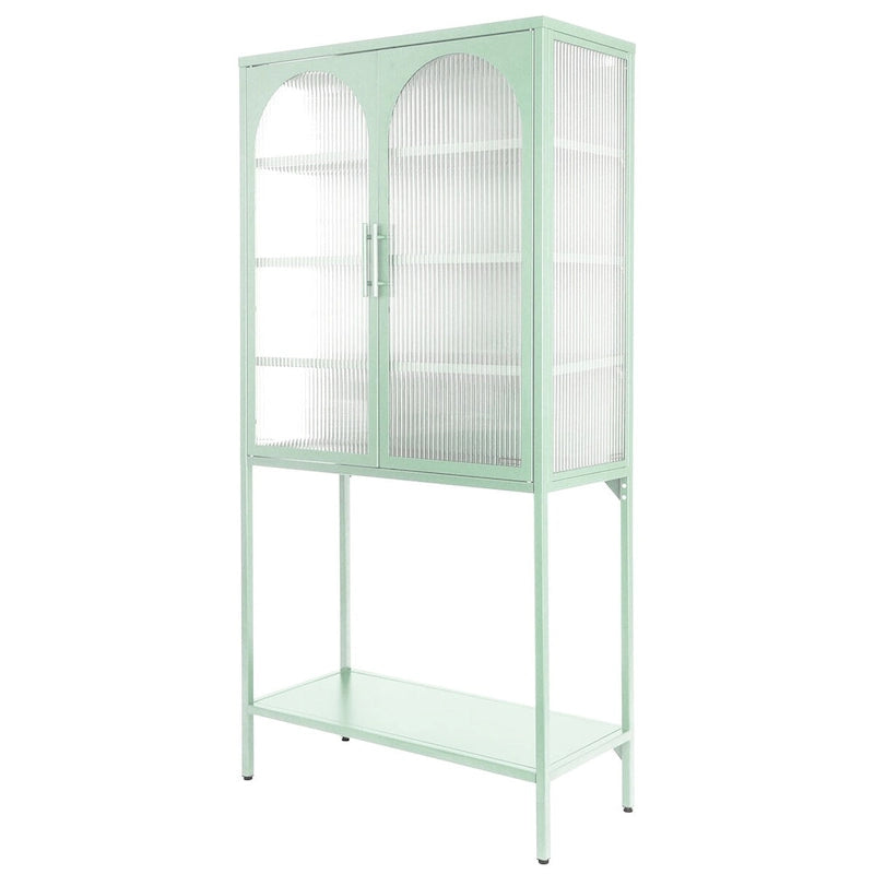 Arched Glass Storage Cabinet with Adjustable Shelves