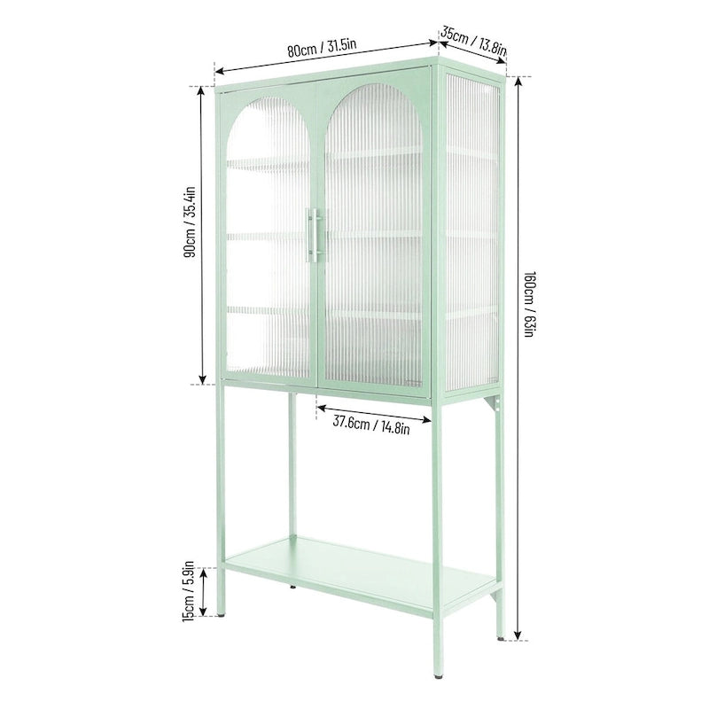 Arched Glass Storage Cabinet with Adjustable Shelves