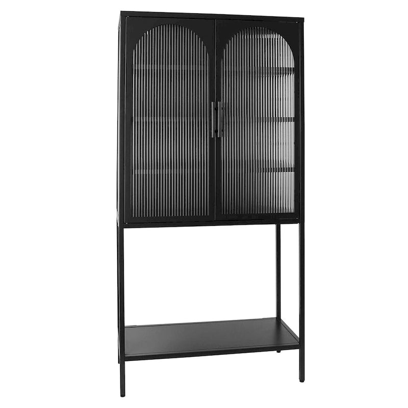 Arched Glass Storage Cabinet with Adjustable Shelves