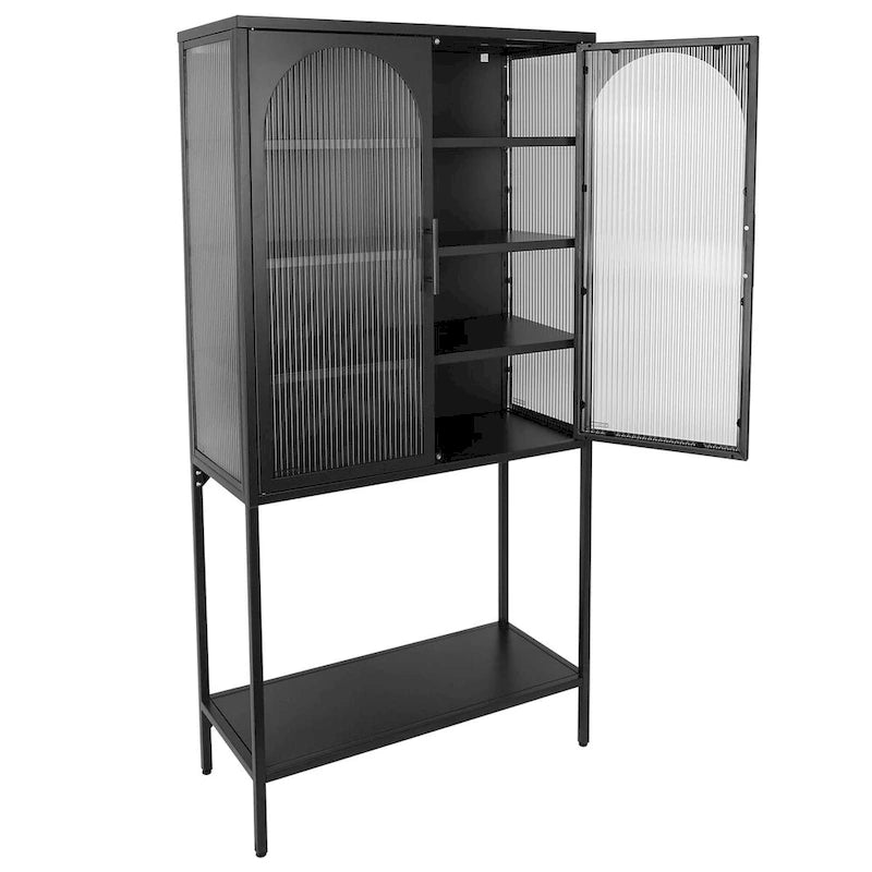 Arched Glass Storage Cabinet with Adjustable Shelves
