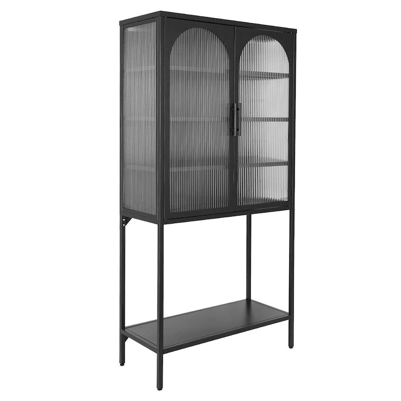 Arched Glass Storage Cabinet with Adjustable Shelves