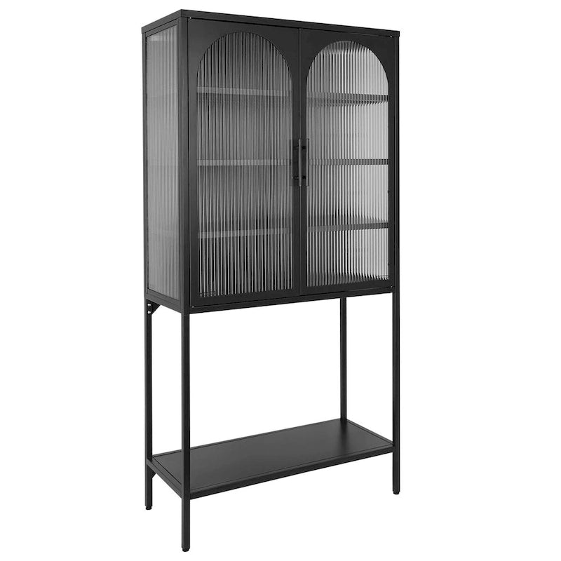 Arched Glass Storage Cabinet with Adjustable Shelves