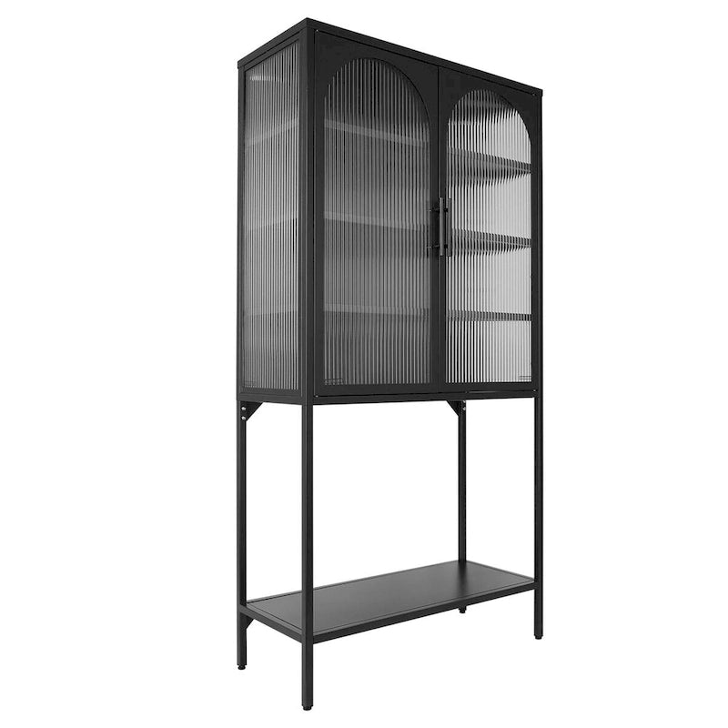 Arched Glass Storage Cabinet with Adjustable Shelves