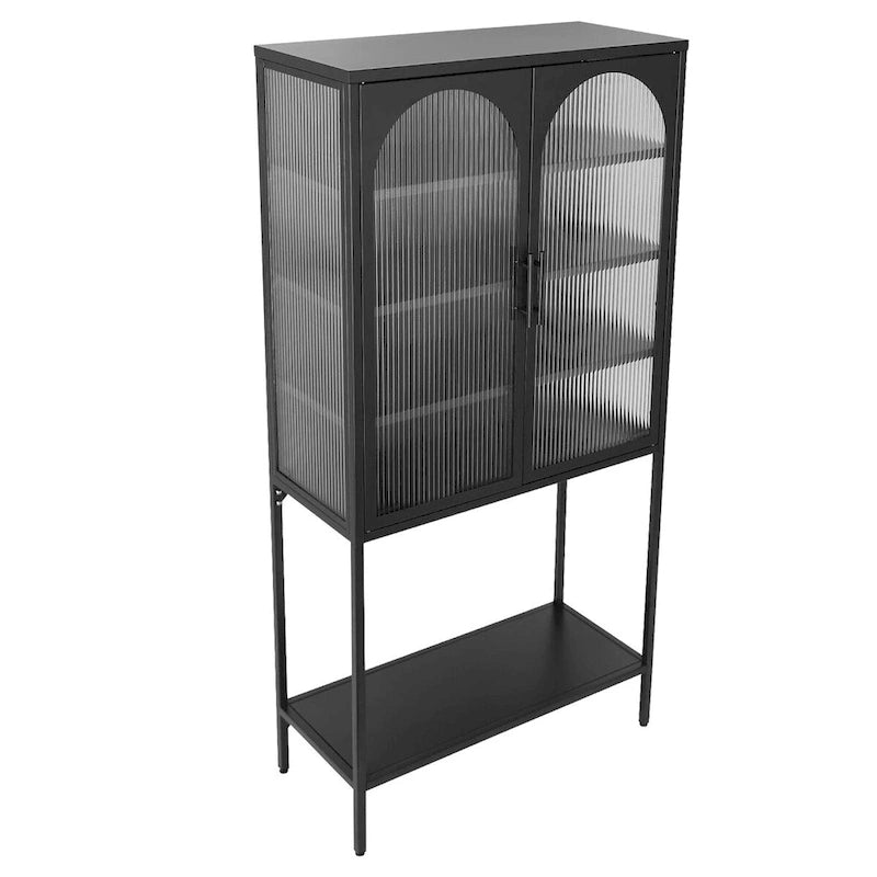 Arched Glass Storage Cabinet with Adjustable Shelves