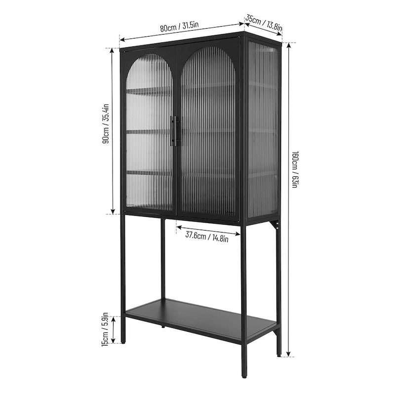 Arched Glass Storage Cabinet with Adjustable Shelves