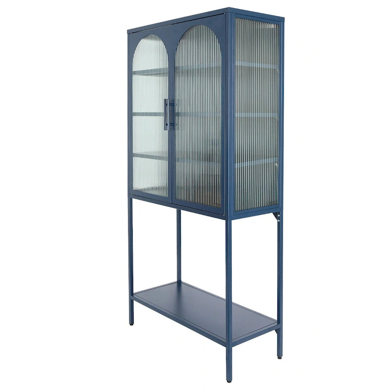 Arched Glass Storage Cabinet with Adjustable Shelves