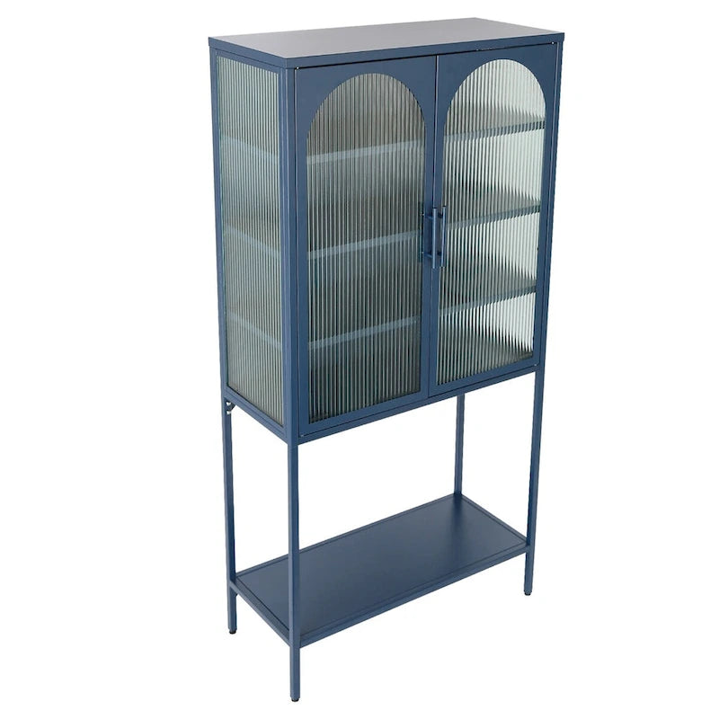 Arched Glass Storage Cabinet with Adjustable Shelves
