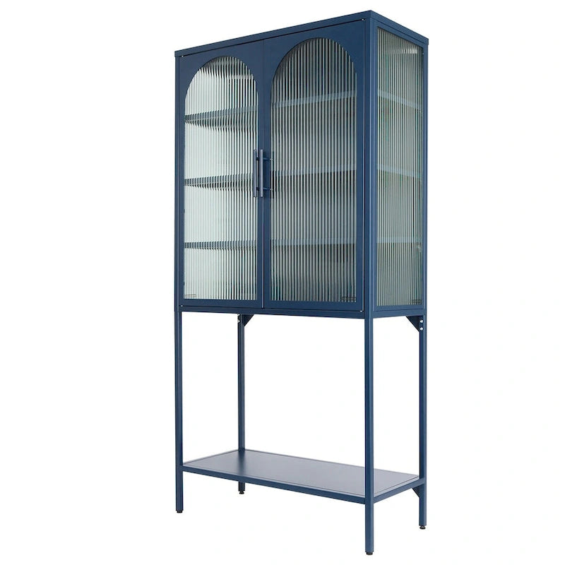 Arched Glass Storage Cabinet with Adjustable Shelves