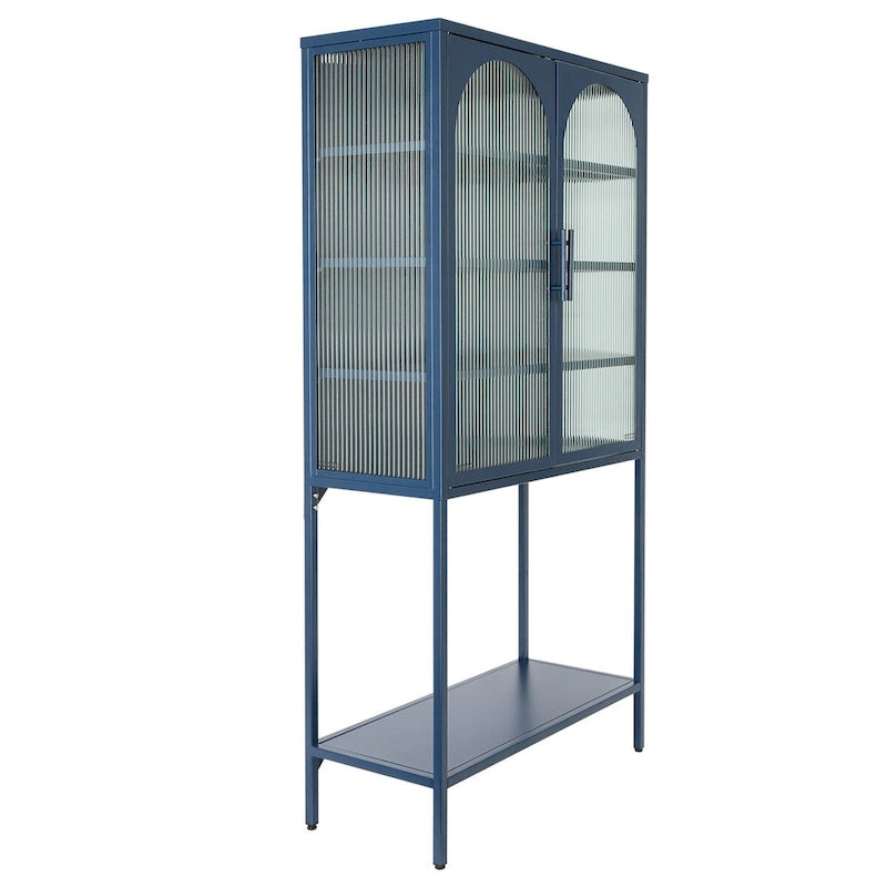 Arched Glass Storage Cabinet with Adjustable Shelves