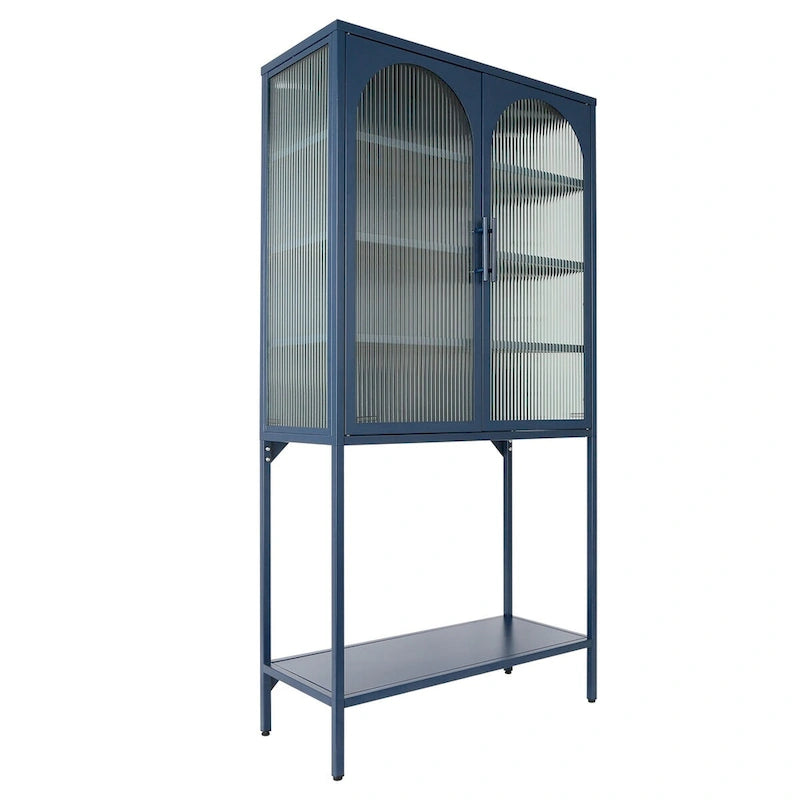Arched Glass Storage Cabinet with Adjustable Shelves