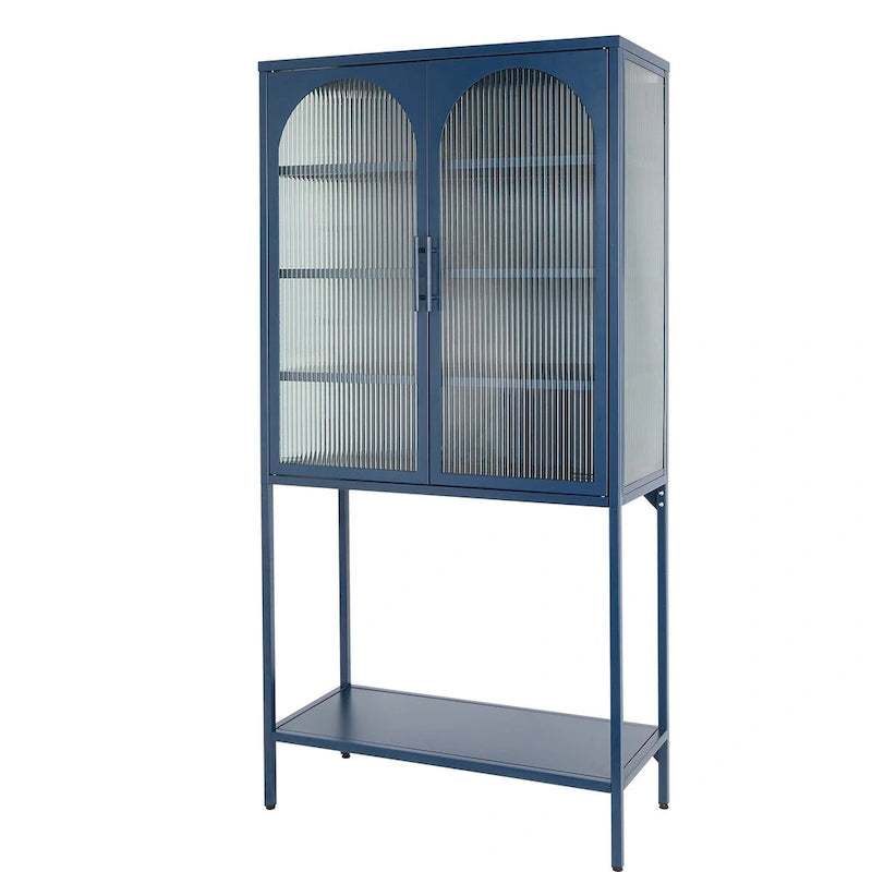 Arched Glass Storage Cabinet with Adjustable Shelves