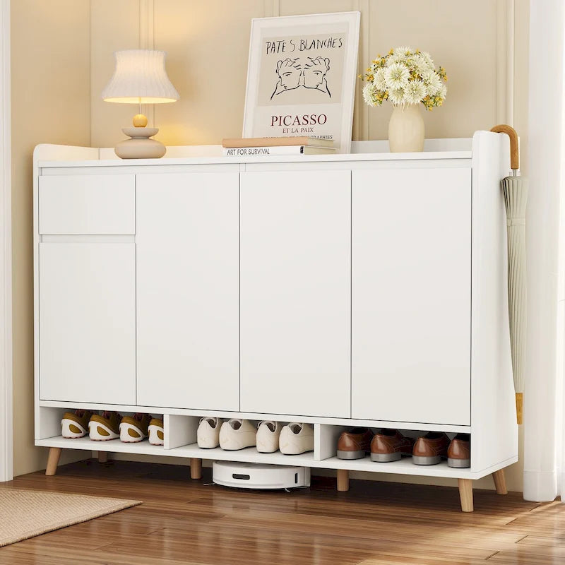 Adjustable Shelf Shoe Cabinet with Solid Wood Legs