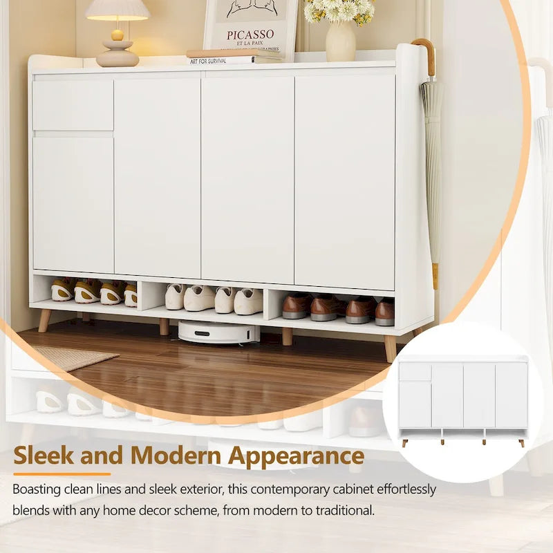 Adjustable Shelf Shoe Cabinet with Solid Wood Legs