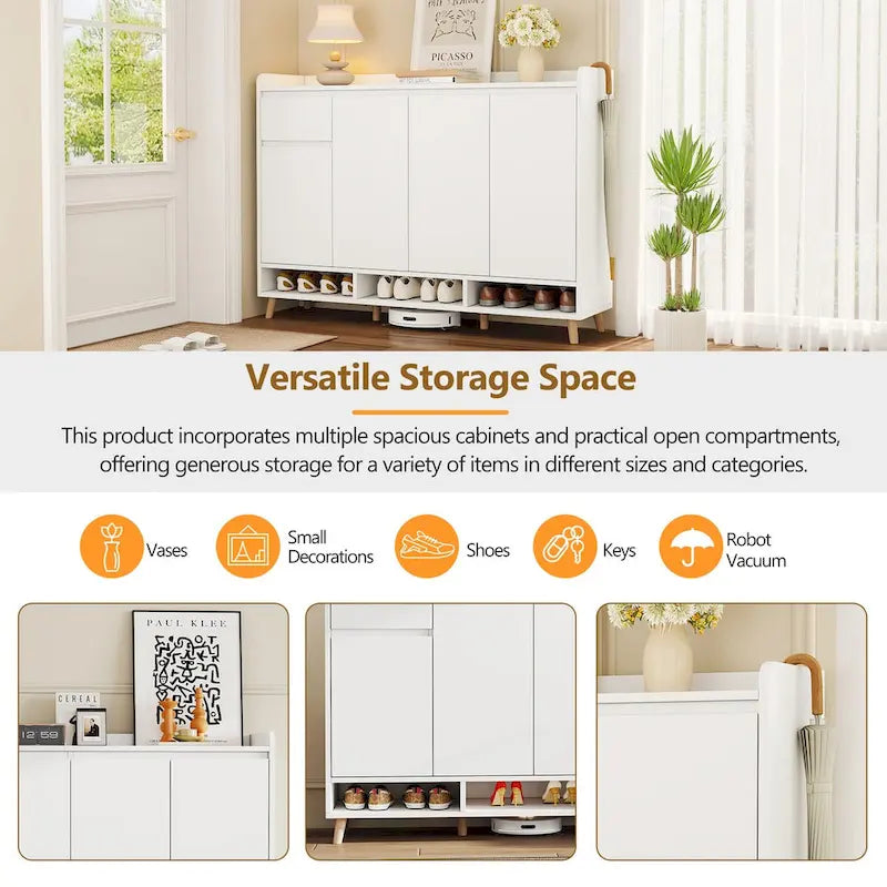 Adjustable Shelf Shoe Cabinet with Solid Wood Legs