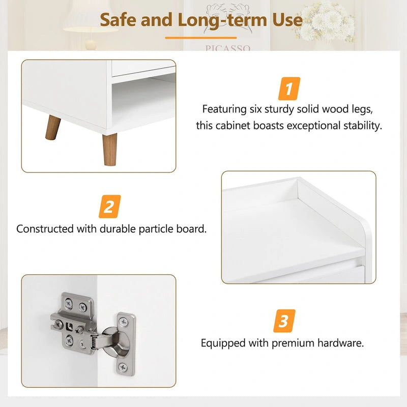 Adjustable Shelf Shoe Cabinet with Solid Wood Legs