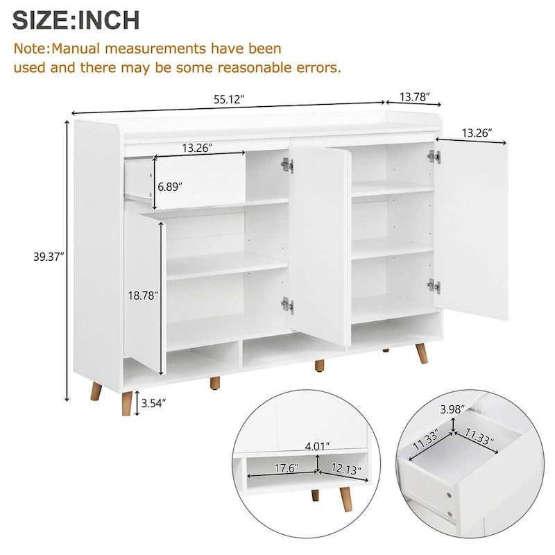 Adjustable Shelf Shoe Cabinet with Solid Wood Legs