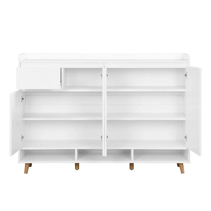 Adjustable Shelf Shoe Cabinet with Solid Wood Legs