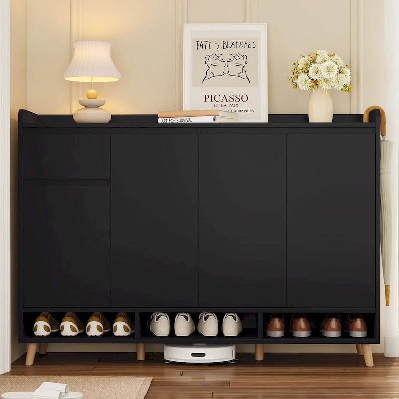Adjustable Shelf Shoe Cabinet with Solid Wood Legs