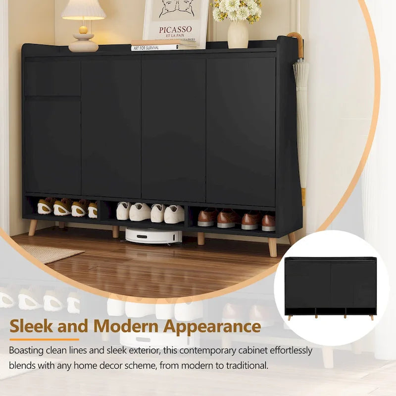 Adjustable Shelf Shoe Cabinet with Solid Wood Legs