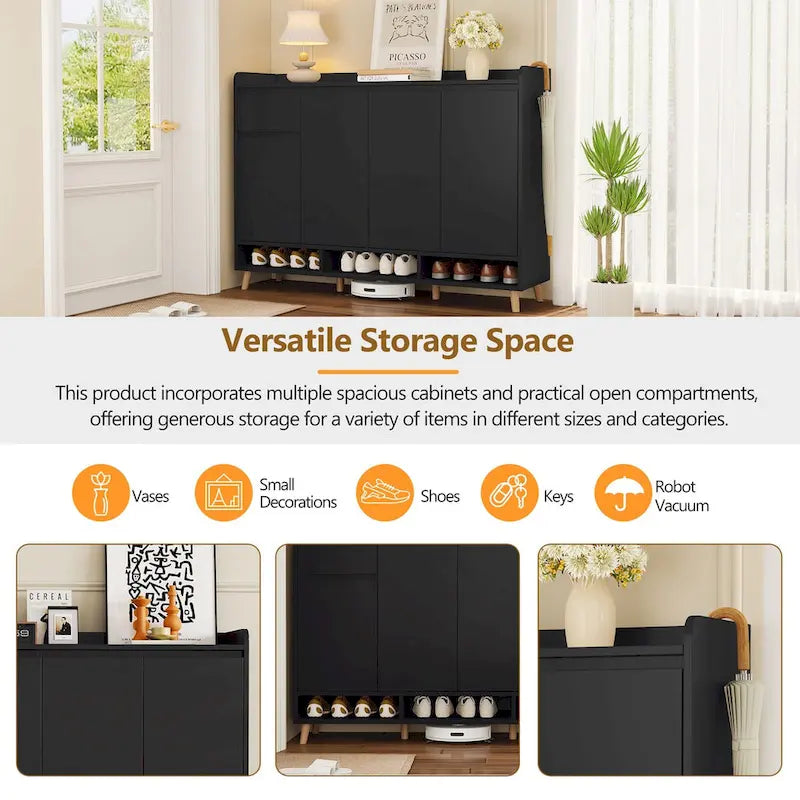 Adjustable Shelf Shoe Cabinet with Solid Wood Legs