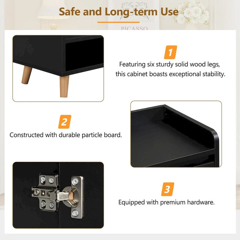 Adjustable Shelf Shoe Cabinet with Solid Wood Legs