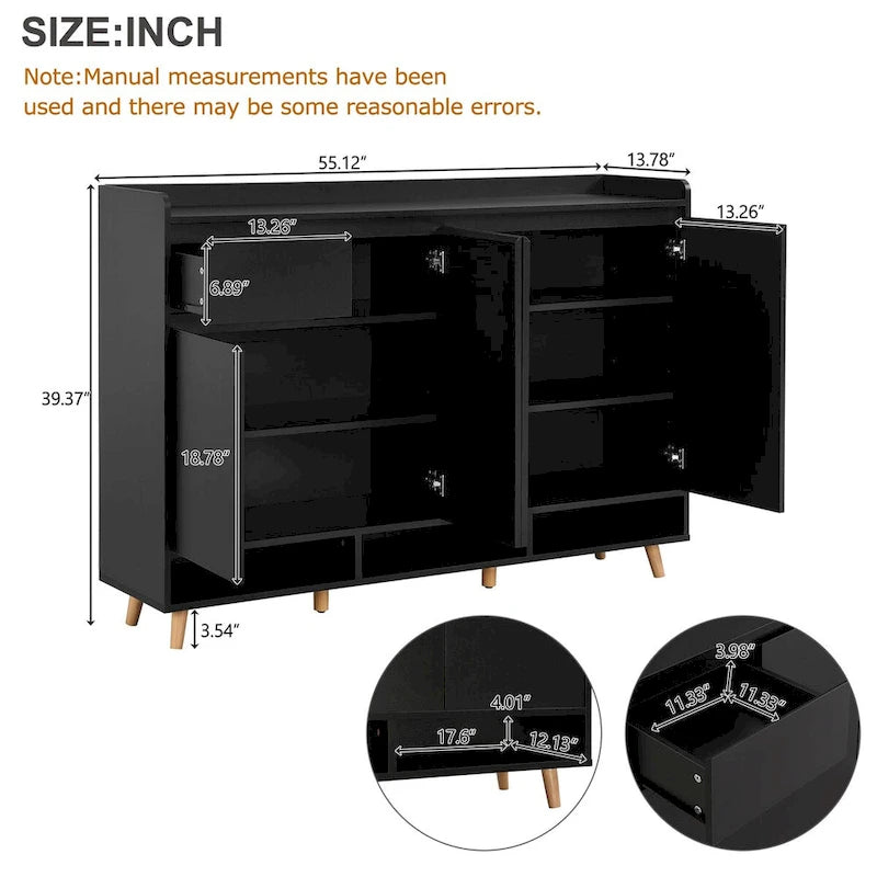 Adjustable Shelf Shoe Cabinet with Solid Wood Legs